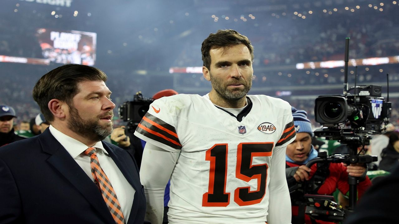 Cleveland Browns quarterback Joe Flacco (15) walks off of the field after an NFL football game against the New York Jets, Thursday, Dec. 28, 2023, in Cleveland. (AP Photo/Kirk Irwin)