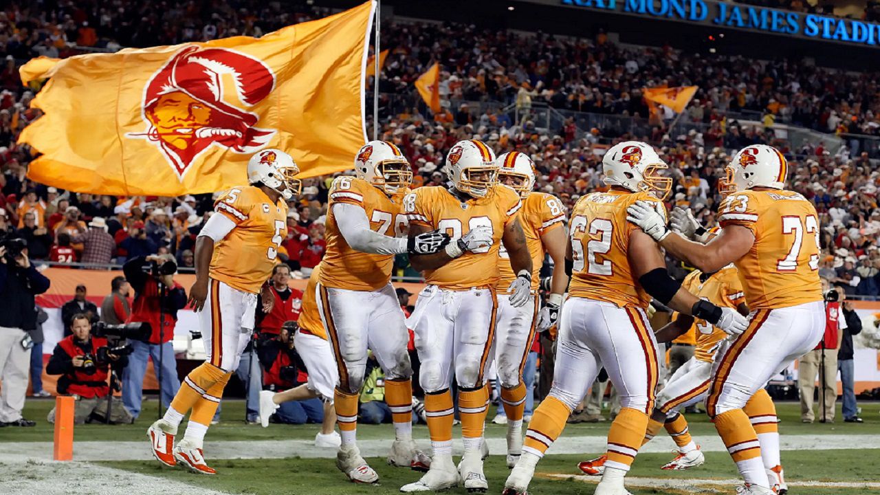 Tampa Bay is breaking out its retro vintage creamsicle jerseys Sunday vs. the Lions for the first time since 2012. (Getty images)