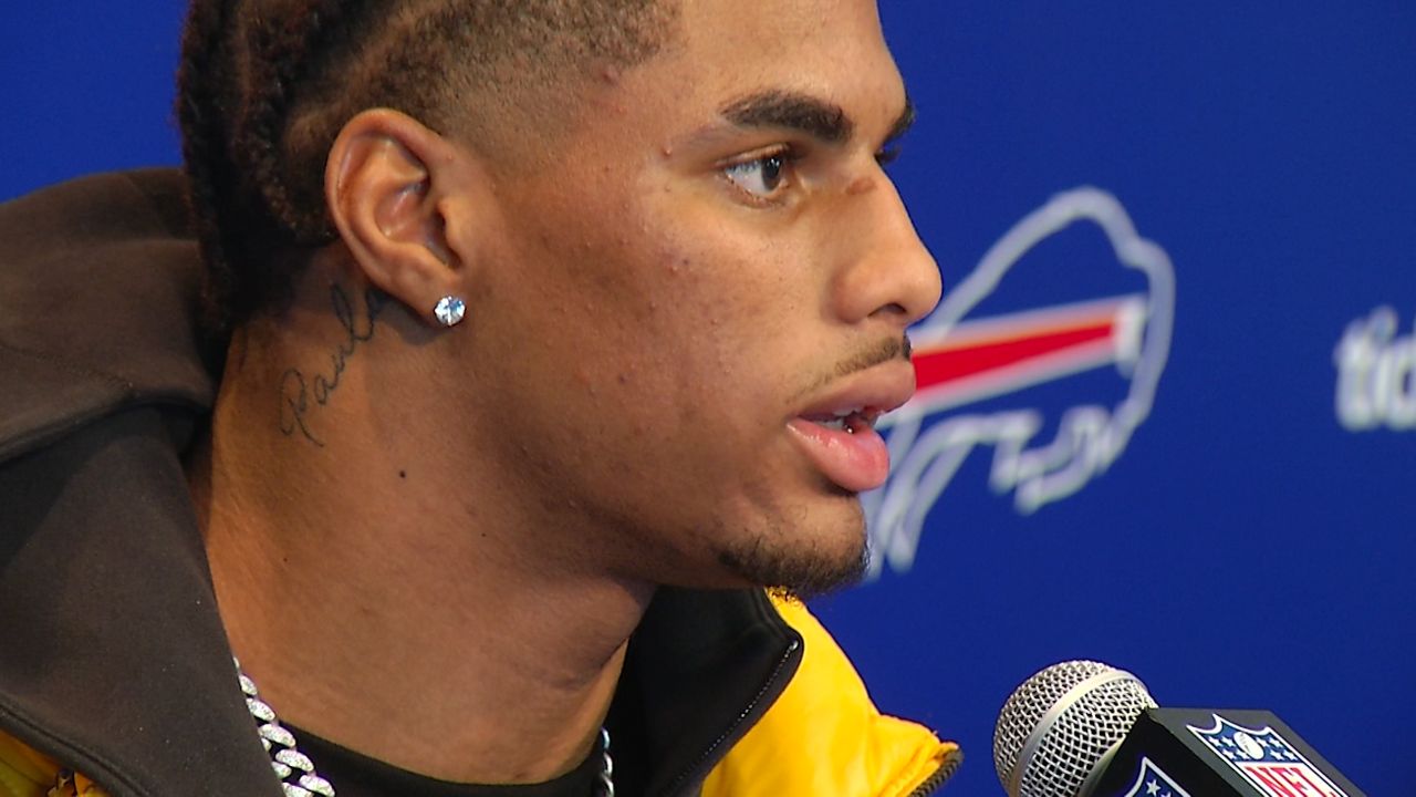 Bills draft pick Keon Coleman meets with the media after the team selected him in the 2nd Round of the NFL Draft. (Spectrum News 1/Andy Young Photo)