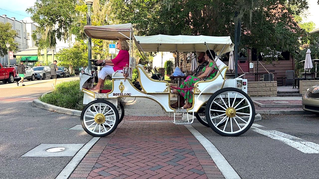 See Mt. Dora in a carriage minus a horse.