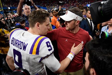 December 28, 2019: LSU's Joe Burrow (9) delivers a pass during the  Chick-Fil-A Peach Bowl - a College Football Playoff Nationall Semifinal -  featuring the Oklahoma Sooners and the LSU Tigers, played