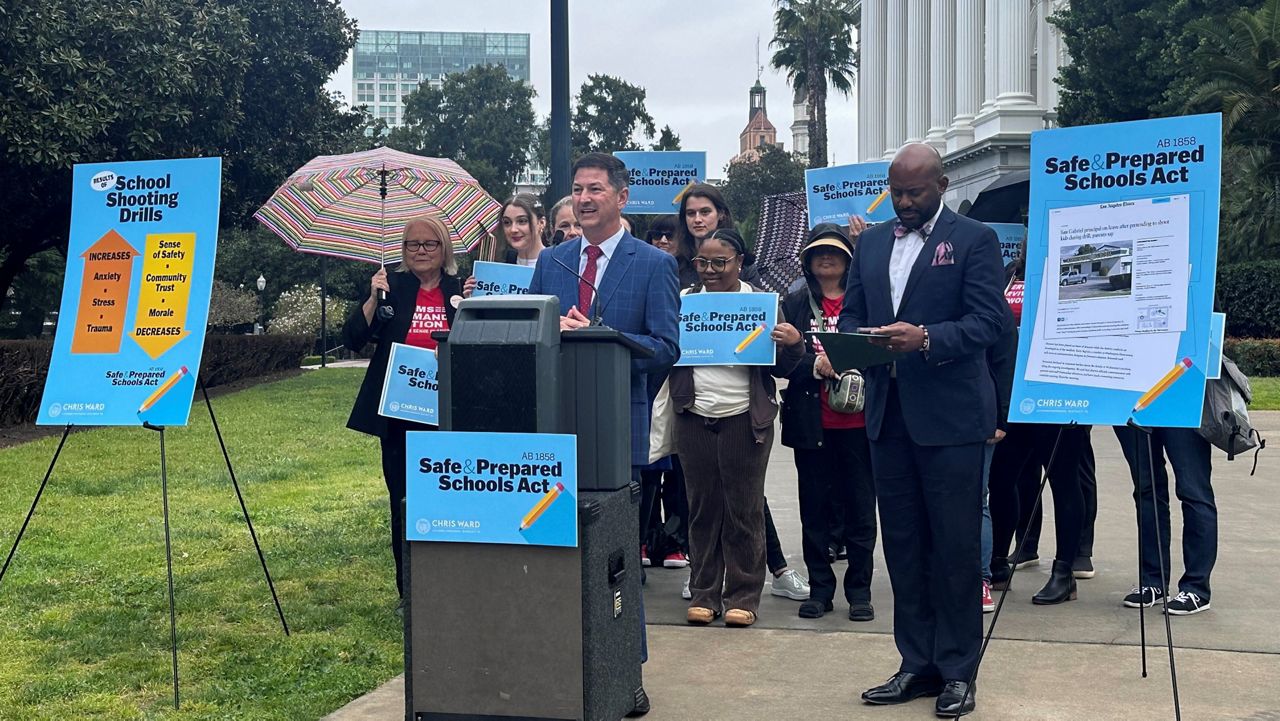 Democratic Assemblymember Chris Ward speaks at a news conference in Sacramento, Calif., on Tuesday, March 12, 2024. (AP Photo/Trân Nguyễn)