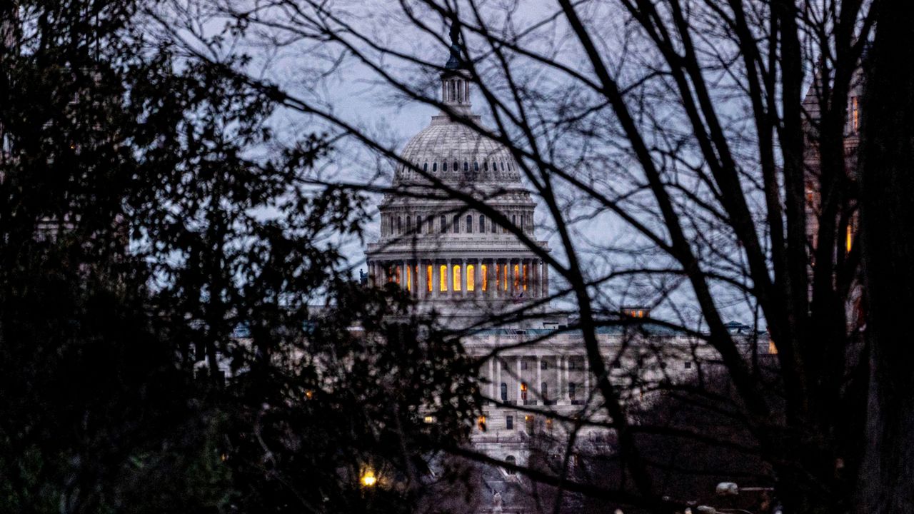 The Dome of the U.S. Capitol Building is visible from the South Lawn of the White House in Washington, Friday, March 1, 2024. (AP Photo/Andrew Harnik)