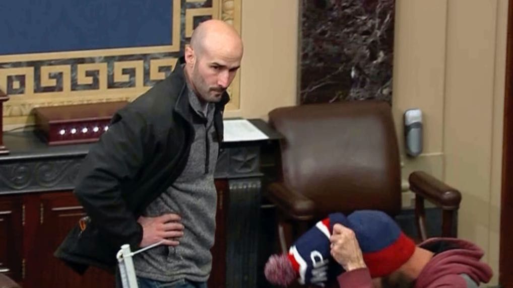 The federal Bureau of Prisons mistakenly released Leo Christopher Kelly from custody before he finished serving his 30-month sentence for storming the Senate chamber during a mob's attack on the U.S. Capitol, Justice Department prosecutors said in a court filing. (Senate Television via AP)