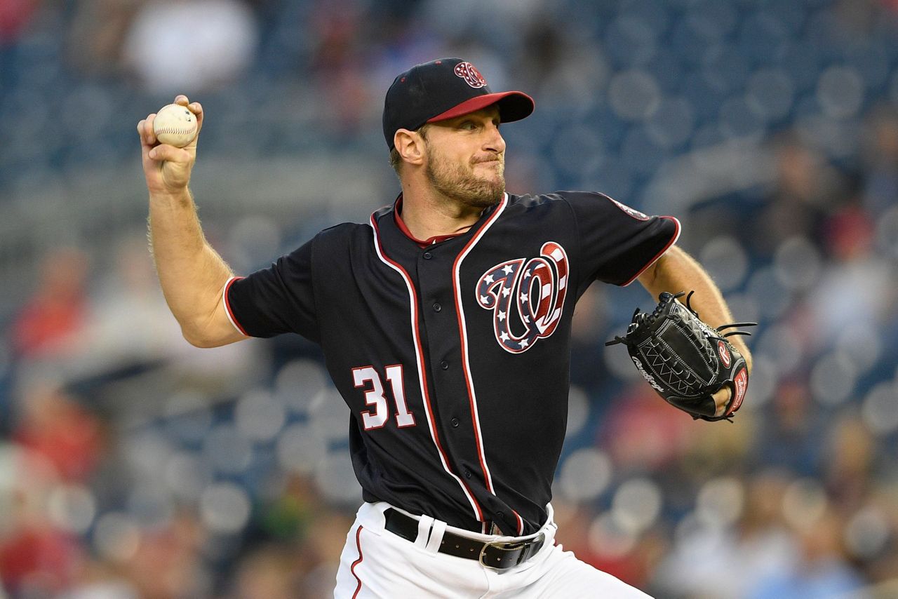 Washington Nationals starting pitcher Max Scherzer delivers a