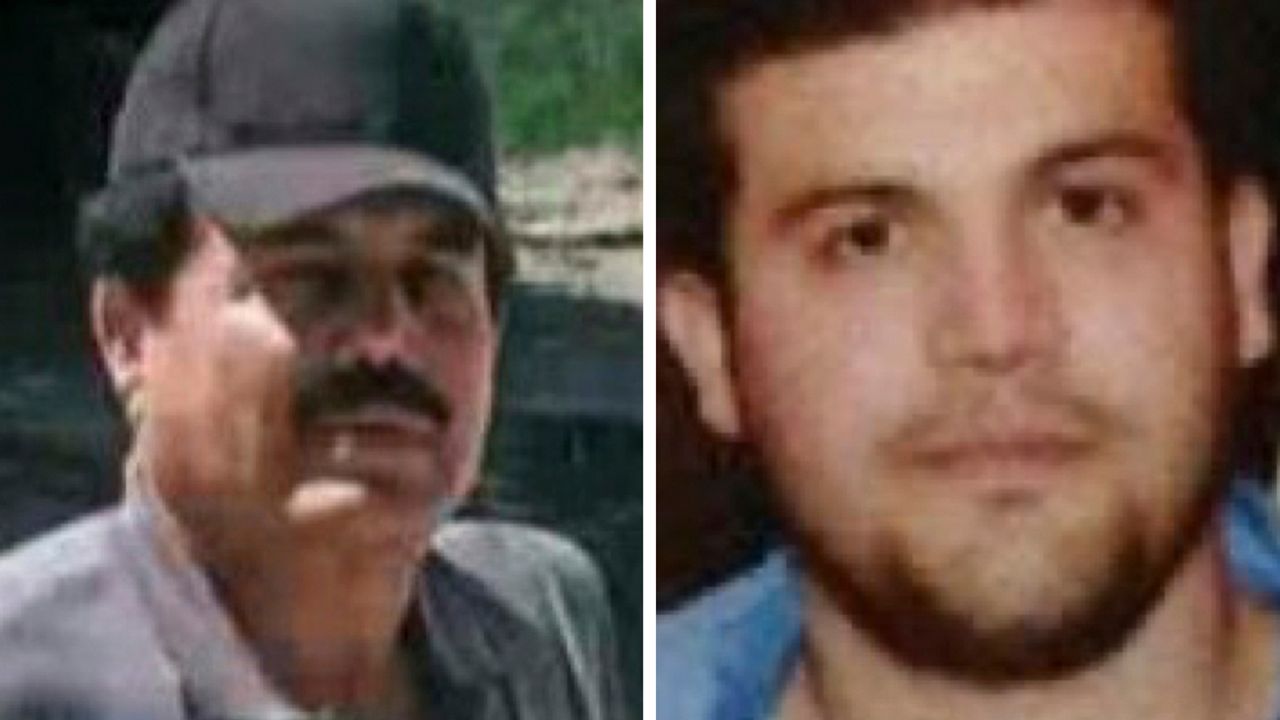 This combo of images provided by the U.S. Department of State show Ismael “El Mayo” Zambada, a historic leader of Mexico’s Sinaloa cartel, left, and Joaquín Guzmán López, a son of another infamous cartel leader, after they were arrested by U.S. authorities in Texas, the U.S. Justice Department said Thursday, July 25, 2024. (U.S. Department of State via AP)