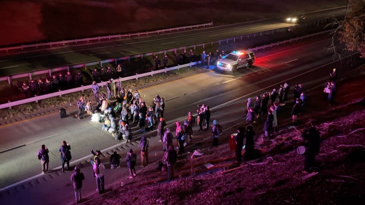 Protesters blocking traffic on Highway 147.