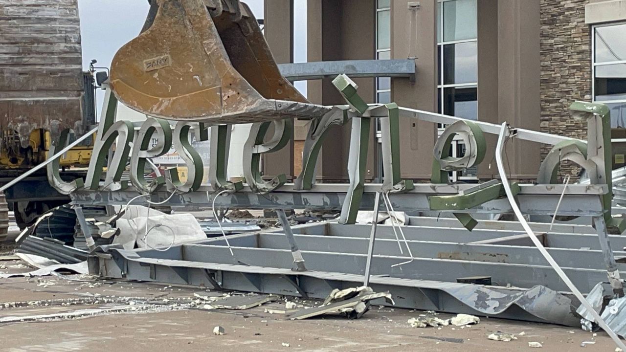 Demolition of the former Chesterfield Mall began Tuesday and will continue for six months. It's the next step in the development of a 90 acre mixed use "Downtown Chesterfield" project that will see its first phase open in Fall 2028. (Spectrum News/Gregg Palermo)