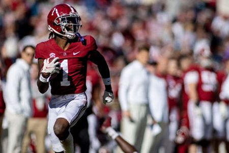 Alabama wide receiver Jameson Williams at the NFL Red Carpet Stage