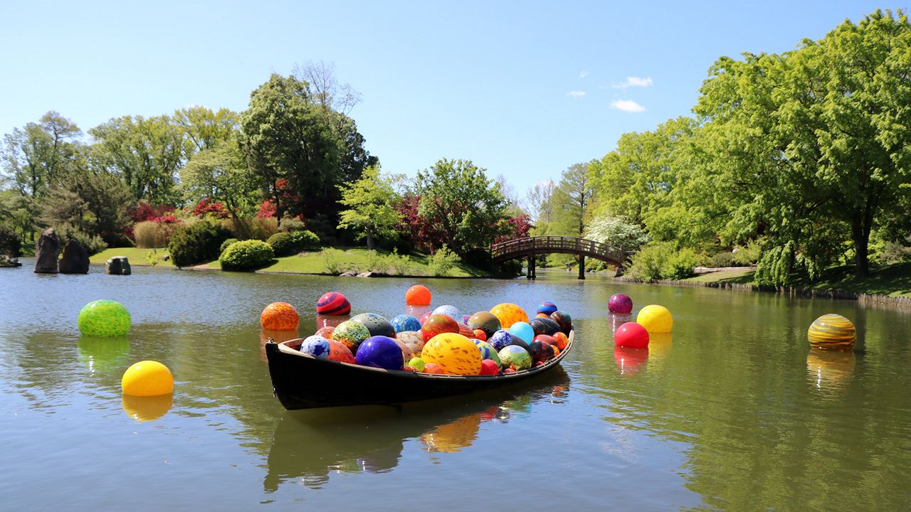 Each of the 20 new art installations throughout the Missouri Botanical Garden is comprised of hundreds and sometimes thousands of glass pieces. The "Chihuly in the Garden 2023" exhbition will be on display from May 1 through Oct. 15. (Spectrum News/Elizabeth Barmeier)