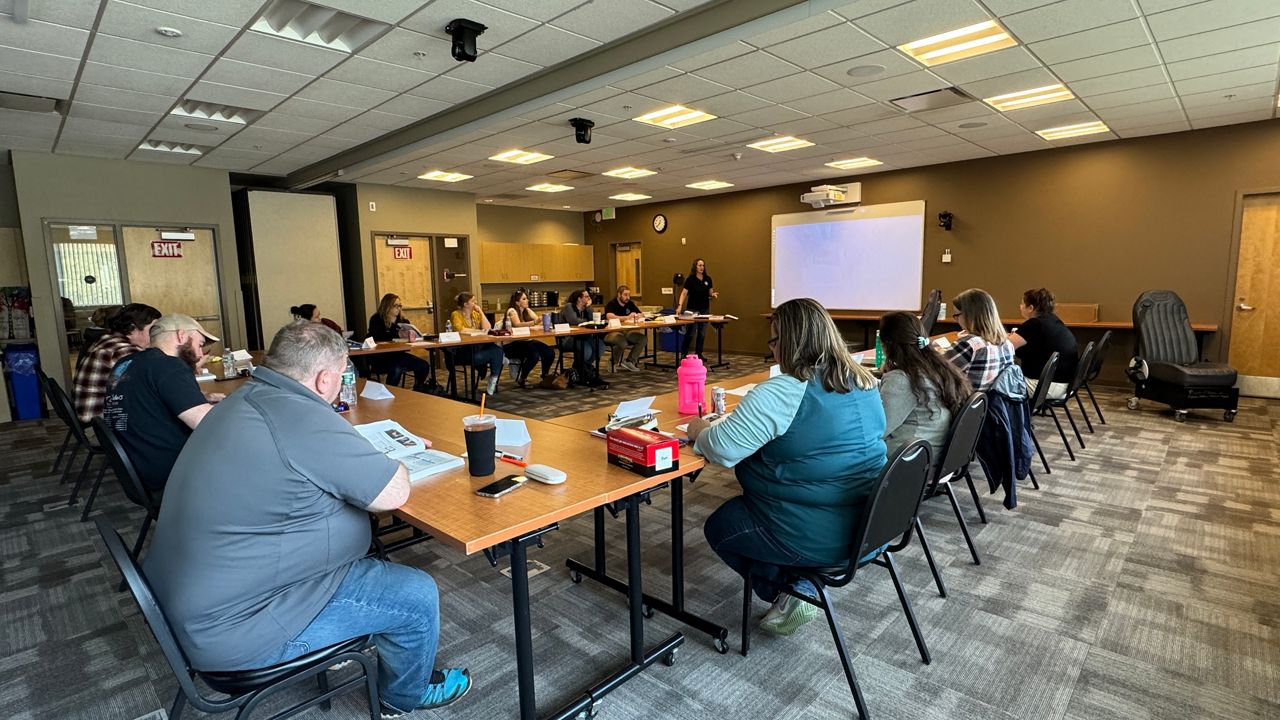 This year's current group for the Maine Bureau of Highway Safety's three-day Child Passenger Safety Technician Certification Course. (Spectrum News/Matthew Jaroncyk)