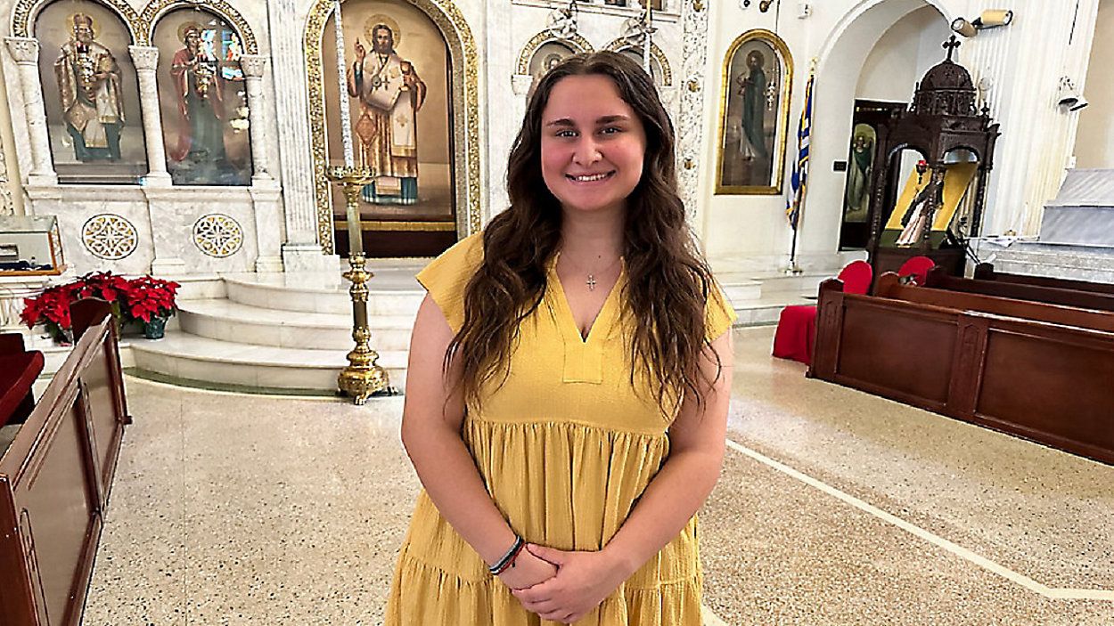 Chloe Kotis, 17, was chosen as dove bearer for the 2024 Epiphany celebration. (Spectrum News/Josh Rojas)