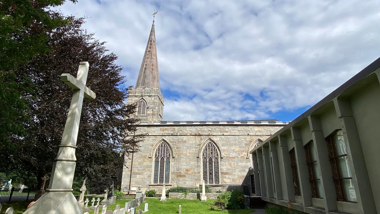 Christ Church in Gardiner sits at one end of the town common and serves as a community gathering place, but is in need of an estimated $1 million in repairs. (Spectrum News/Susan Cover)