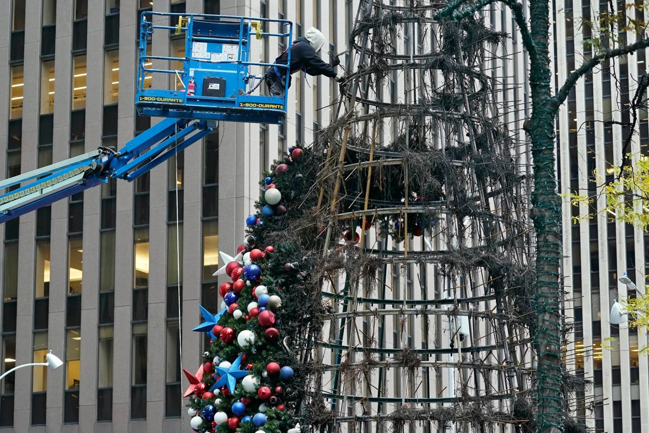 Giant Christmas tree outside Fox News headquarters set afire