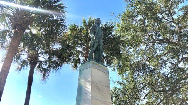 Statue of Christopher Columbus stands in Columbus Statue Park on Bayshore Boulevard in Tampa (Creative Loafing)