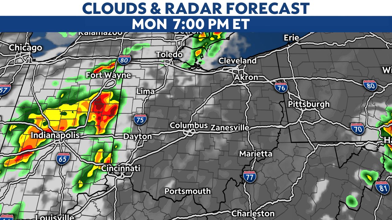 It's a warm, humid and stormy start to the work week