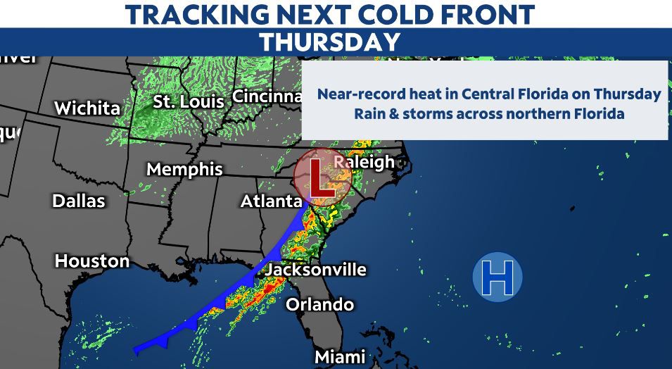 Near-record heat on Thursday, followed by the return of rain