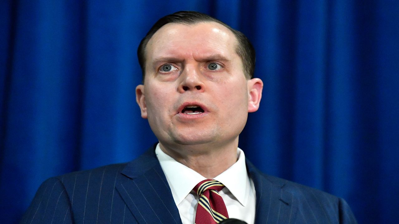 Kentucky Attorney General Russell Coleman speaks at the Kentucky State Capitol in Frankfort, Ky., Jan. 2, 2024.