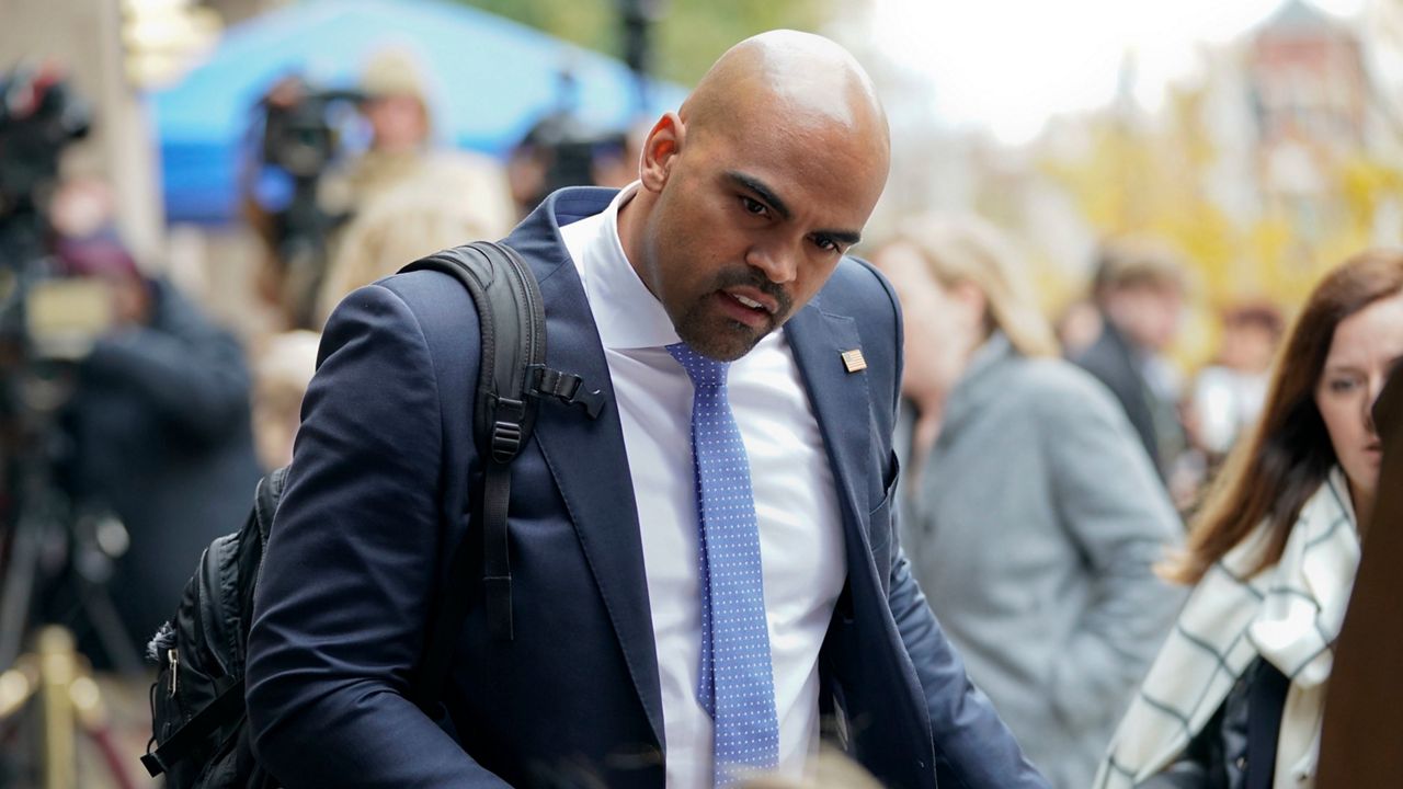 Rep. Colin Allred, D-Texas., arriving for orientation for new members of Congress, Tuesday, Nov. 13, 2018, in Washington. (AP Photo/Pablo Martinez Monsivais)