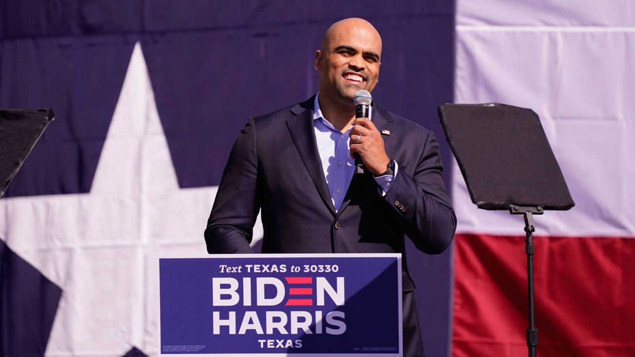 U.S. Rep. Colin Allred, D-Texas, speaks at a rally for Democratic presidential candidate former Vice President Joe Biden, Tuesday, Oct. 13, 2020, in Dallas. (AP Photo/LM Otero)