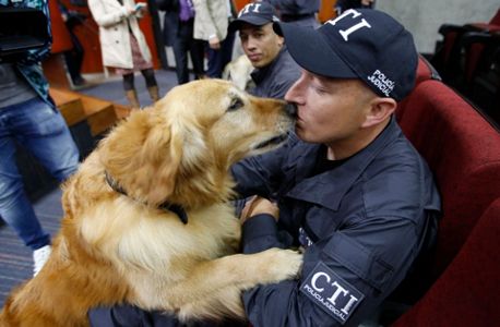 Colombia police retire police dogs in emotional ceremony