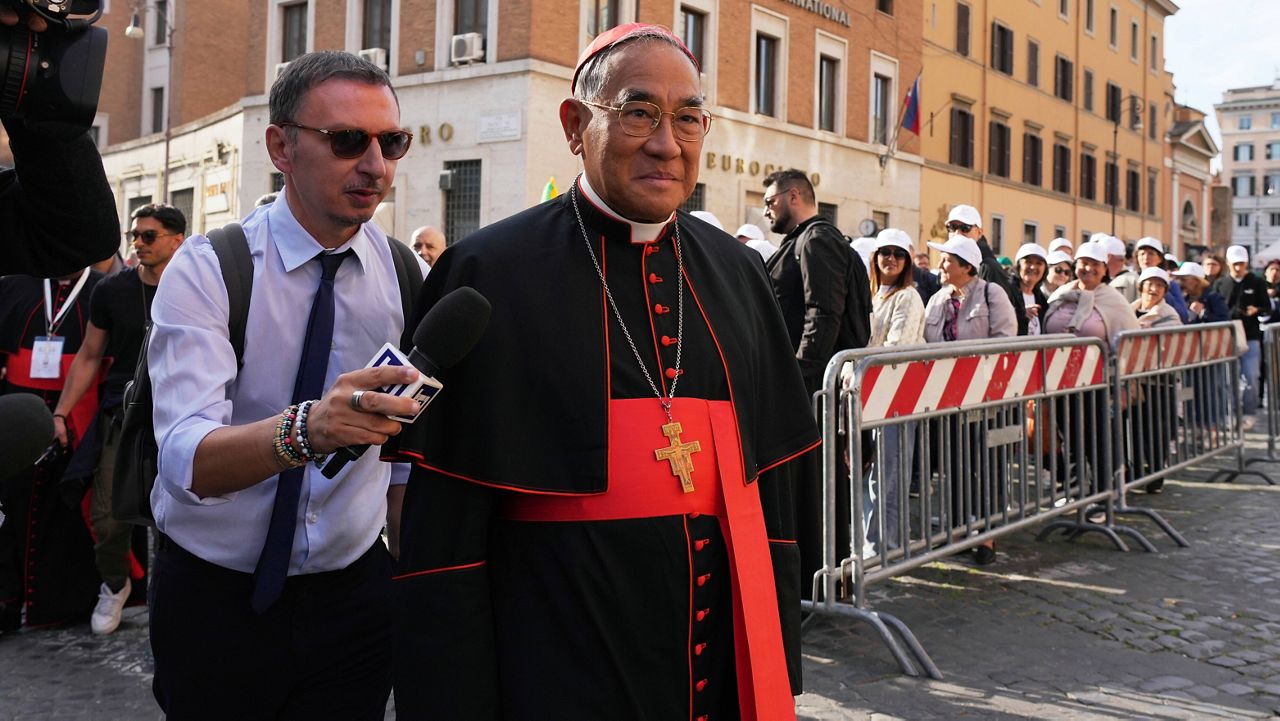 Cardinal Francis Xavier Kriengsak Kovithavanij arrives at the Vatican, Saturday, May 3, 2025, to attend the General Congregation of cardinals in the New Synod Hall where they are preparing for the upcoming conclave starting on May 7, to elect the 267th Roman pontiff. (AP Photo/Andrew Medichini)