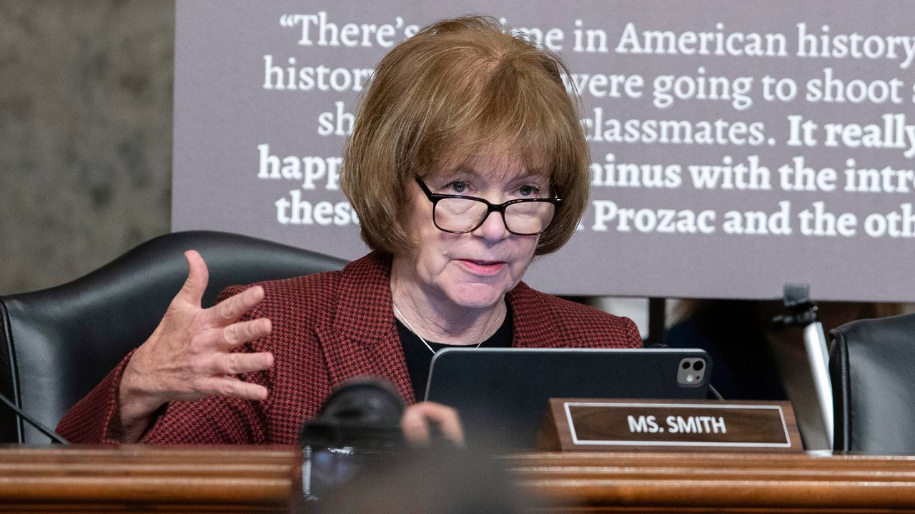 Sen. Tina Smith, D-Minn., speaks during a confirmation hearing at the Capitol in Washington, Jan. 29, 2025. (AP Photo/Jose Luis Magana, File)
