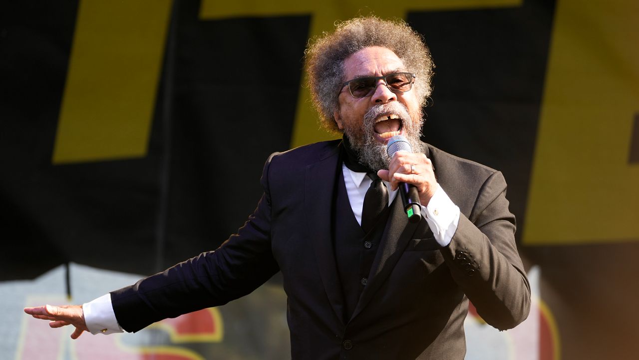 Scholar and activist Cornel West speaks on July 15, 2023, in Los Angeles. (AP Photo/Damian Dovarganes, File)