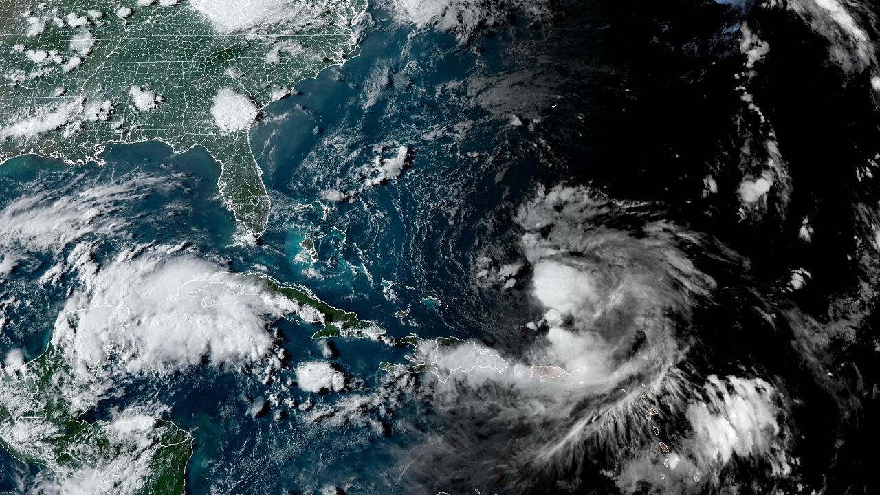 Satellite image of the tropical disturbance in the western Caribbean on Friday. (NOAA)