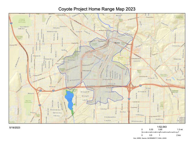 a map of an urban coyote habitat