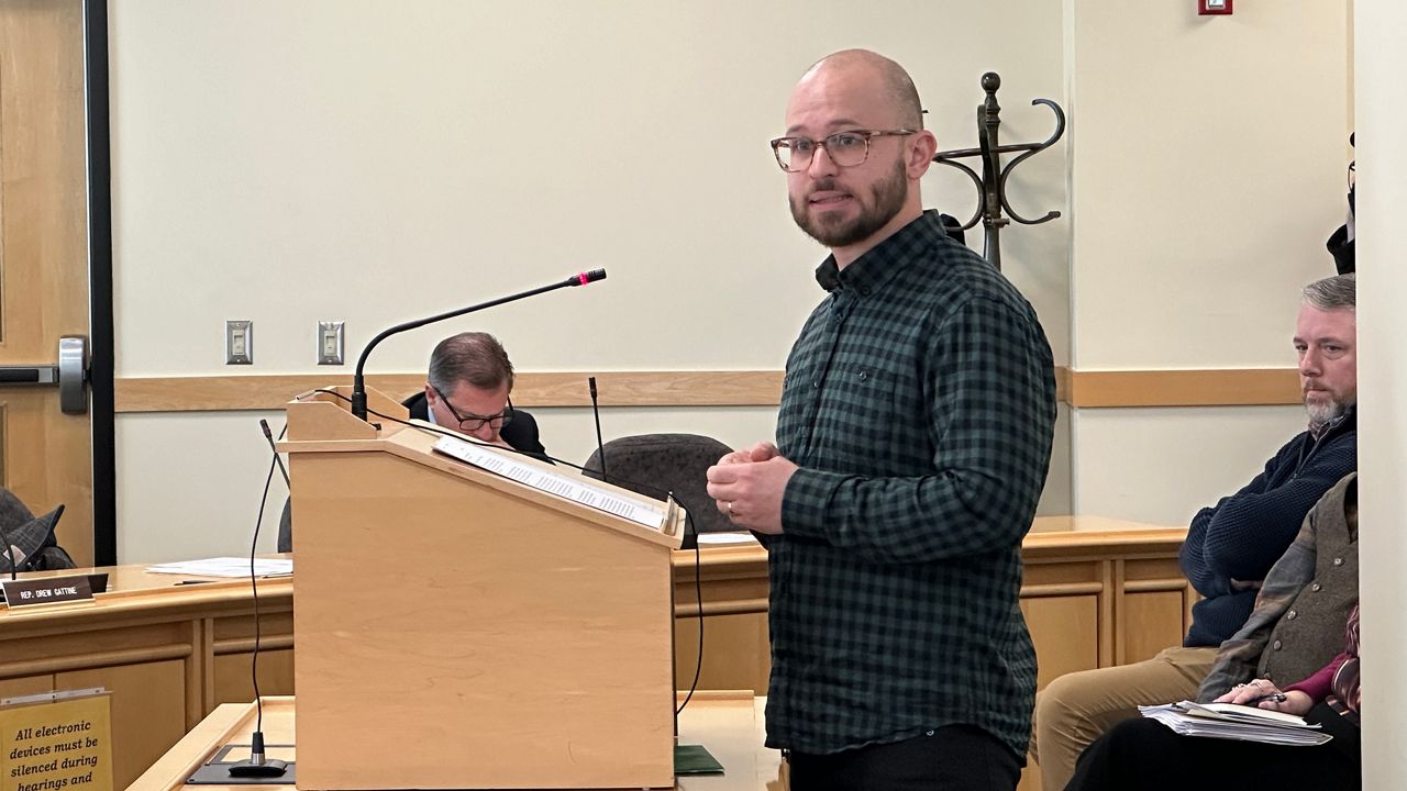 Craig Saddlemire of the Raise-Op Housing Cooperative in Lewiston talks about the importance of housing cooperatives Tuesday during a legislative hearing in Augusta. (Spectrum News/Susan Cover)