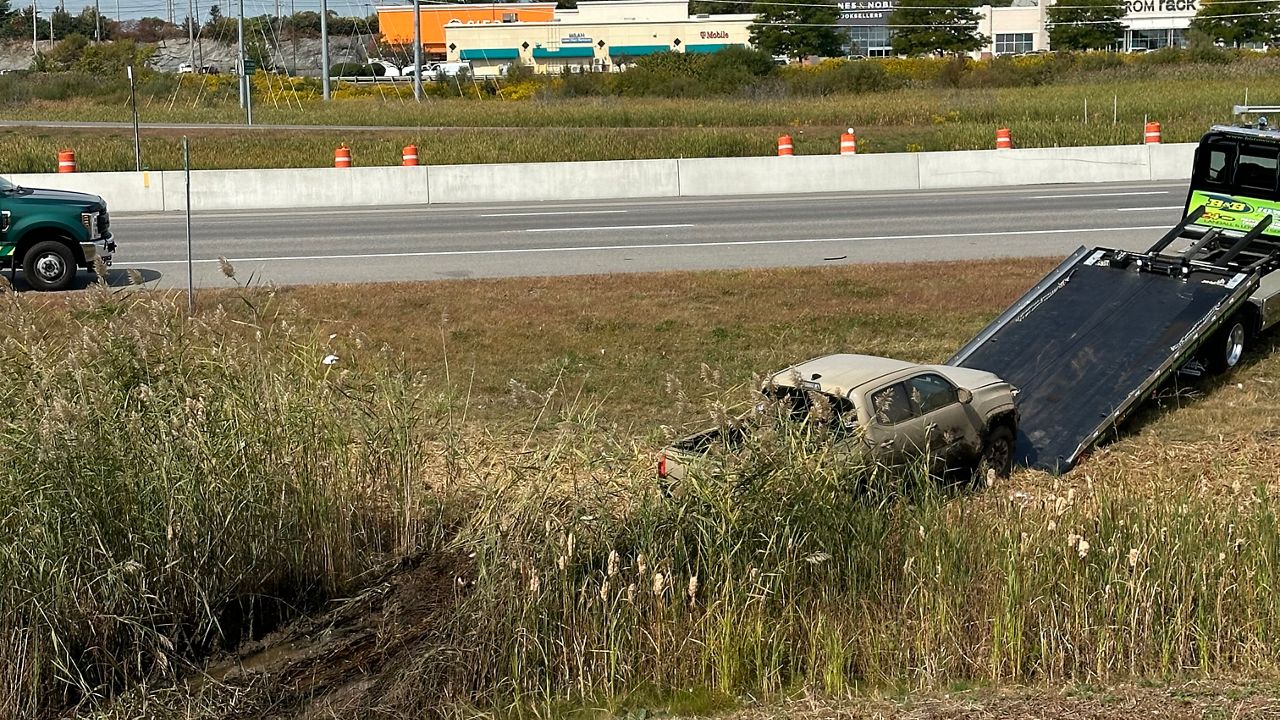 Police responded to a single-vehicle crash at the curve of the Exit 45 northbound toll in South Portland at around noon on Wednesday. (Maine Department of Public Safety)