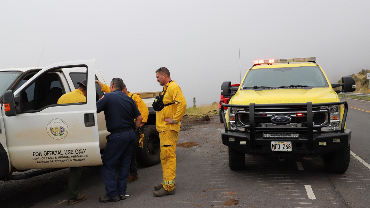 MFD and a 27-person Department of Land and Natural Resources Division of Forestry and Wildlife’s wildland crew worked on the area throughout the day. (Photo courtesy DLNR)