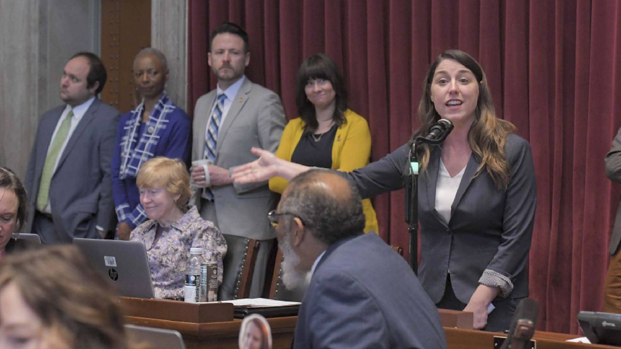 Missouri House Minority Floor Leader Crystal Quade, D-Springfield, speaks on the floor of the Missouri House in Jefferson City, Mo. on March 30, 2023. (Missouri House Communications)