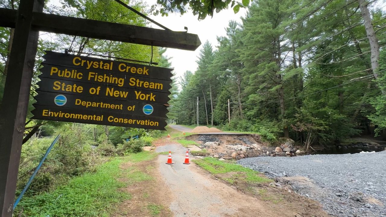 A culvert in New Bremen, Lewis County, over Crystal Creek, was destroyed by water during July's flooding event. (Brian Dwyer/Spectrum News 1)