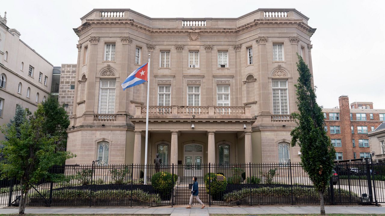 The Cuban Embassy is seen in Washington, Monday, Sept. 25, 2023. U.S. law enforcement officials have launched an investigation after a Molotov cocktail was thrown at the Cuban Embassy in Washington. There was no fire or significant damage to the building. (AP Photo/Jose Luis Magana)