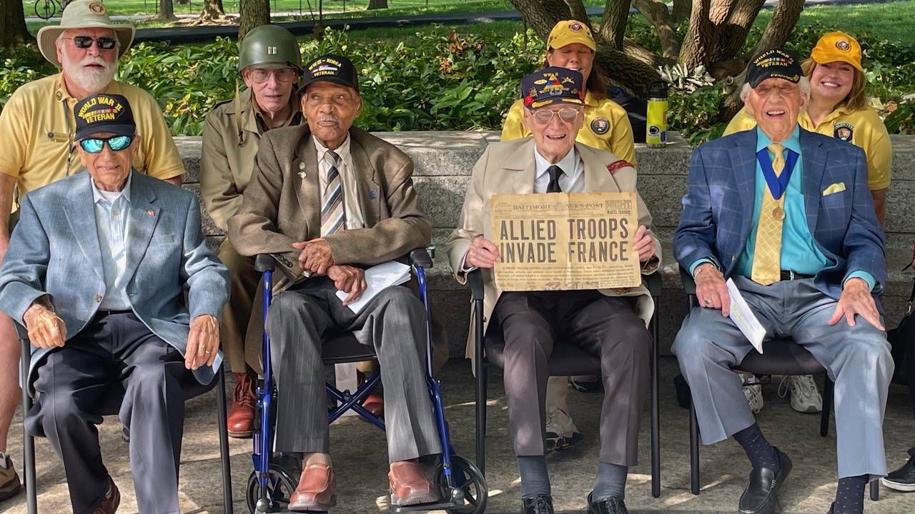 World War II Veterans (left to right) Frank Cohn, Anthony Grant, Harry Miller and Dave Yoho were honored during Friday's commemoration of D-Day. Photo courtesy is Friends of the National World War II Memorial