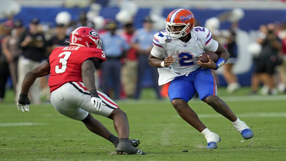 Florida freshman DJ Lagway was carted off the field with a strained left hamstring against Georgia on Nov. 2.