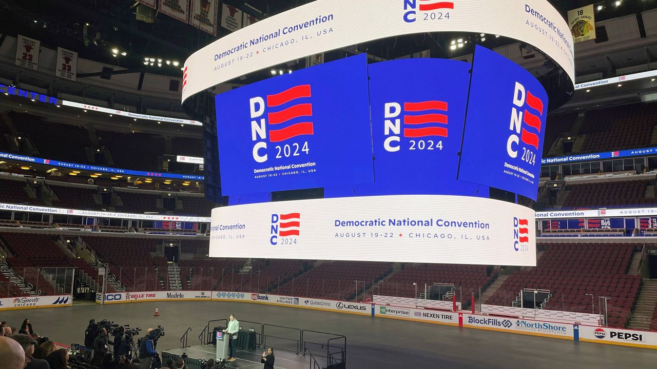 Media attend a Democratic National Convention walk-through at the United Center in Chicago, Jan. 18, 2024. (AP Photo/Pablo Martinez Monsiváis, File)