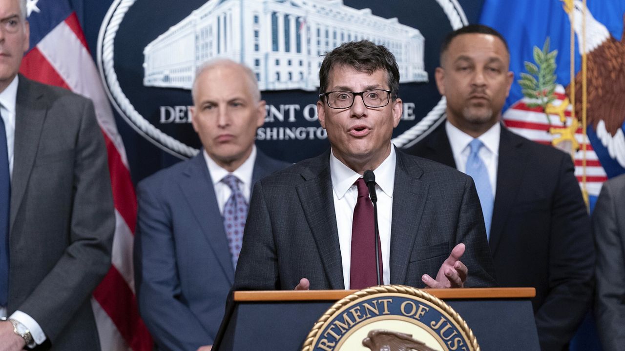 Gary Restaino, US. Attorney for the District of Arizona, speaks during a news conference at the Department of Justice in Washington on May 16, 2023. In a case brought by Restaino's office, Joshua Russell, of Bucyrus, Ohio, was sentenced Monday, March 25, 2024, in federal court in Phoenix, to two and a half years in prison for his conviction for making an interstate threat against then-Arizona Secretary of State Katie Hobbs during the 2022 campaign season. (AP Photo/Jose Luis Magana)