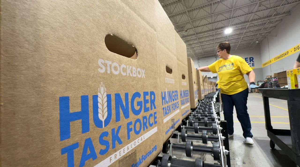 Stockbox DoorDash boxes being packed at Hunger Task Force.