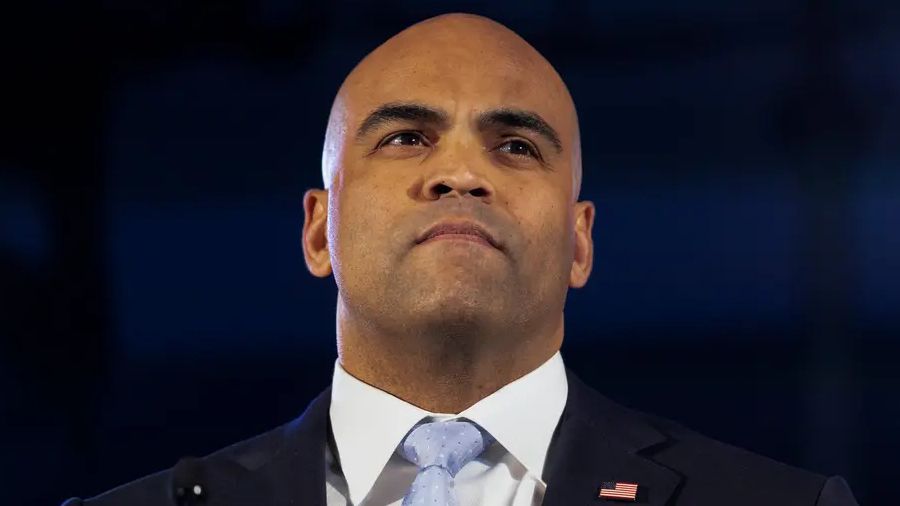 U.S. Rep. Colin Allred, D-Dallas, speaks at a U.S. Senate debate in Austin on Jan. 28, 2024. The Texas AFL-CIO COPE Convention hosted the debate ahead of the March 5 primary elections. (The Texas Tribune/Maria Crane)