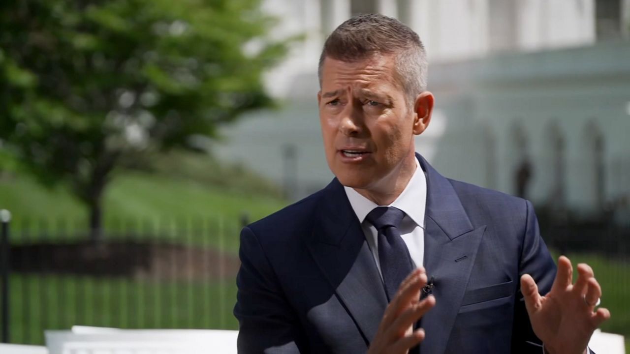 U.S. Secretary of Transportation Sean Duffy answers questions after attending a meeting at the White House in Washington, D.C. (Spectrum News)
