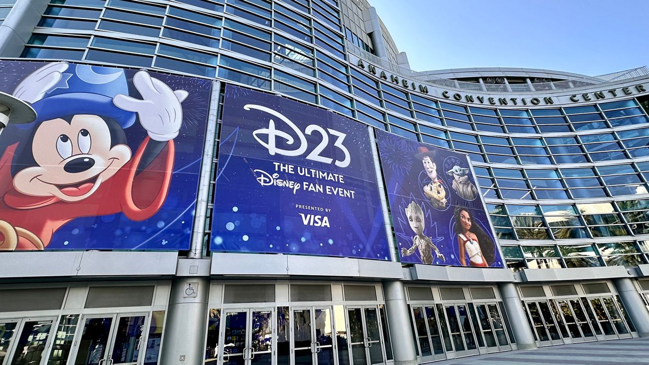 Disney D23 Expo sign at the Anaheim Convention Center. (Spectrum News/Joseph Pimentel)