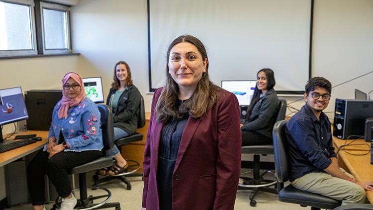 Mahsa Dabagh, a biomedical engineer at UWM’s College of Engineering & Applied Science, specializes in computational modeling of how cells and organelles inside of cells sense and respond to changes in their surroundings. (UWM Photo/Troye Fox)