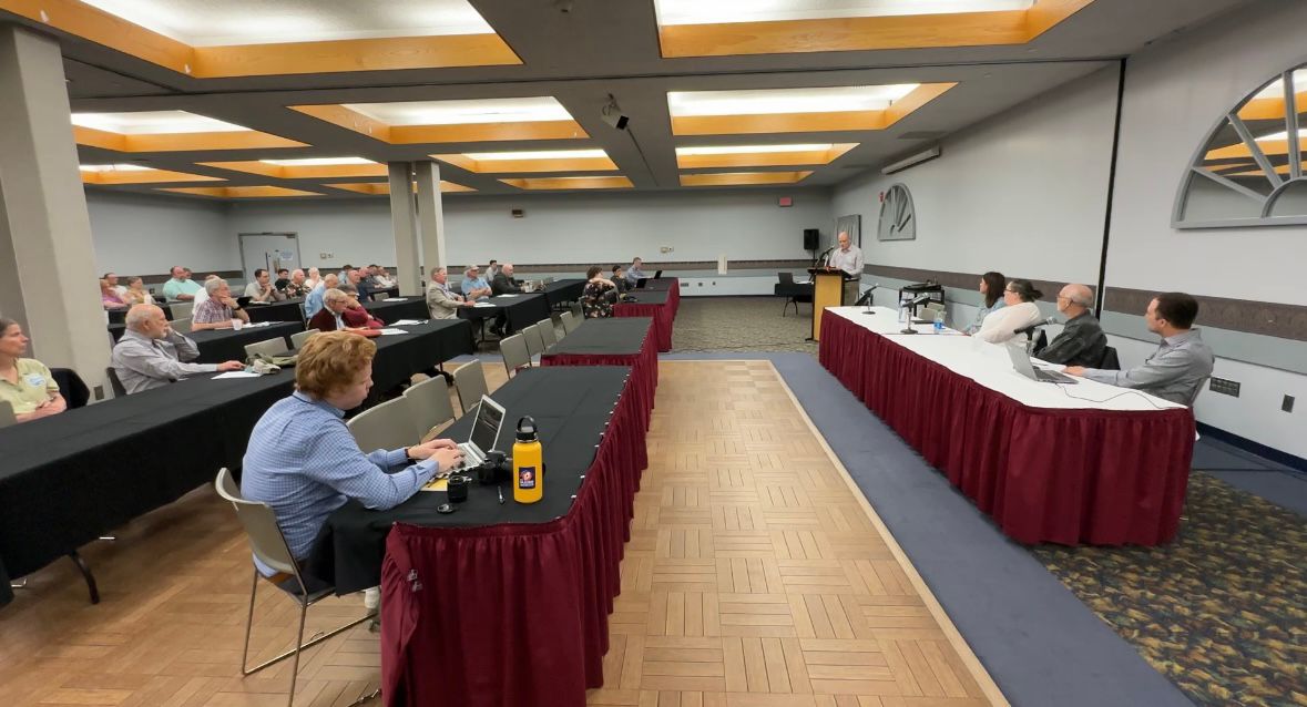 About 80 people attended a public hearing Wednesday in Augusta focused on four dams on the Kennebec River. (Spectrum News/Susan Cover)