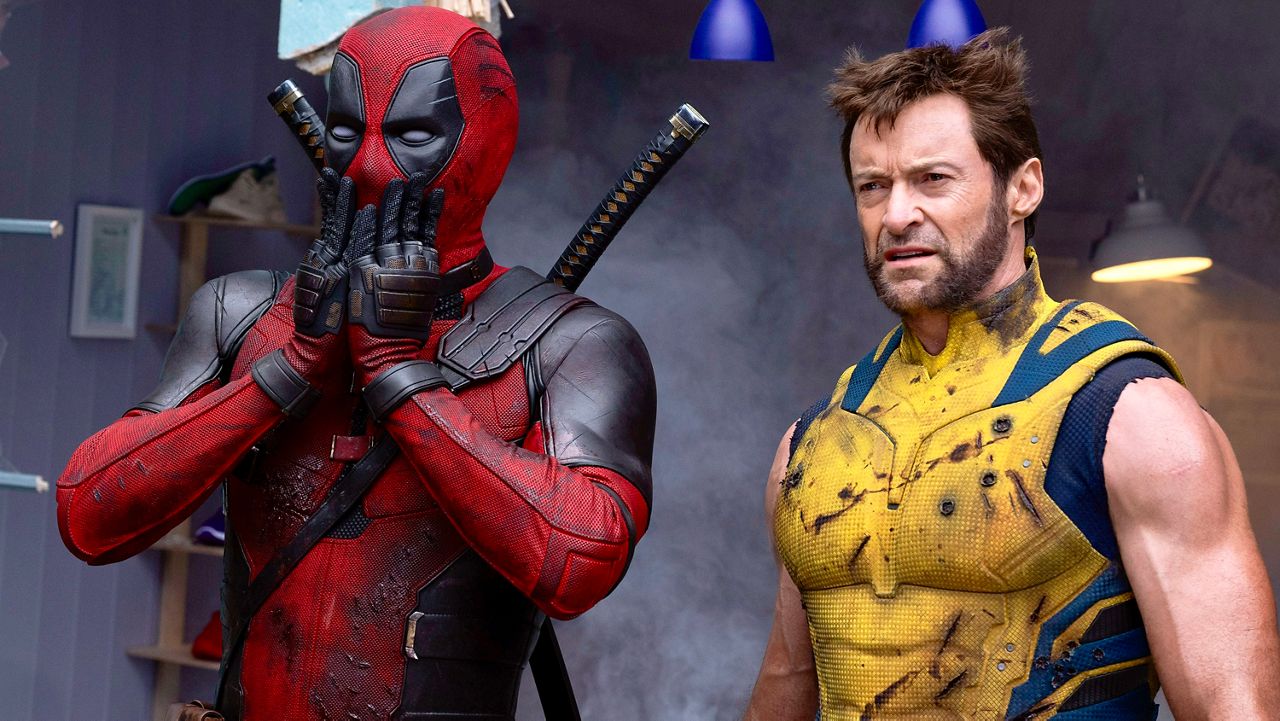 This image released by 20th Century Studios/Marvel Studios shows Ryan Reynolds as Deadpool/Wade Wilson, left, and Hugh Jackman as Wolverine/Logan in a scene from "Deadpool & Wolverine." (20th Century Studios/Marvel Studios via AP)