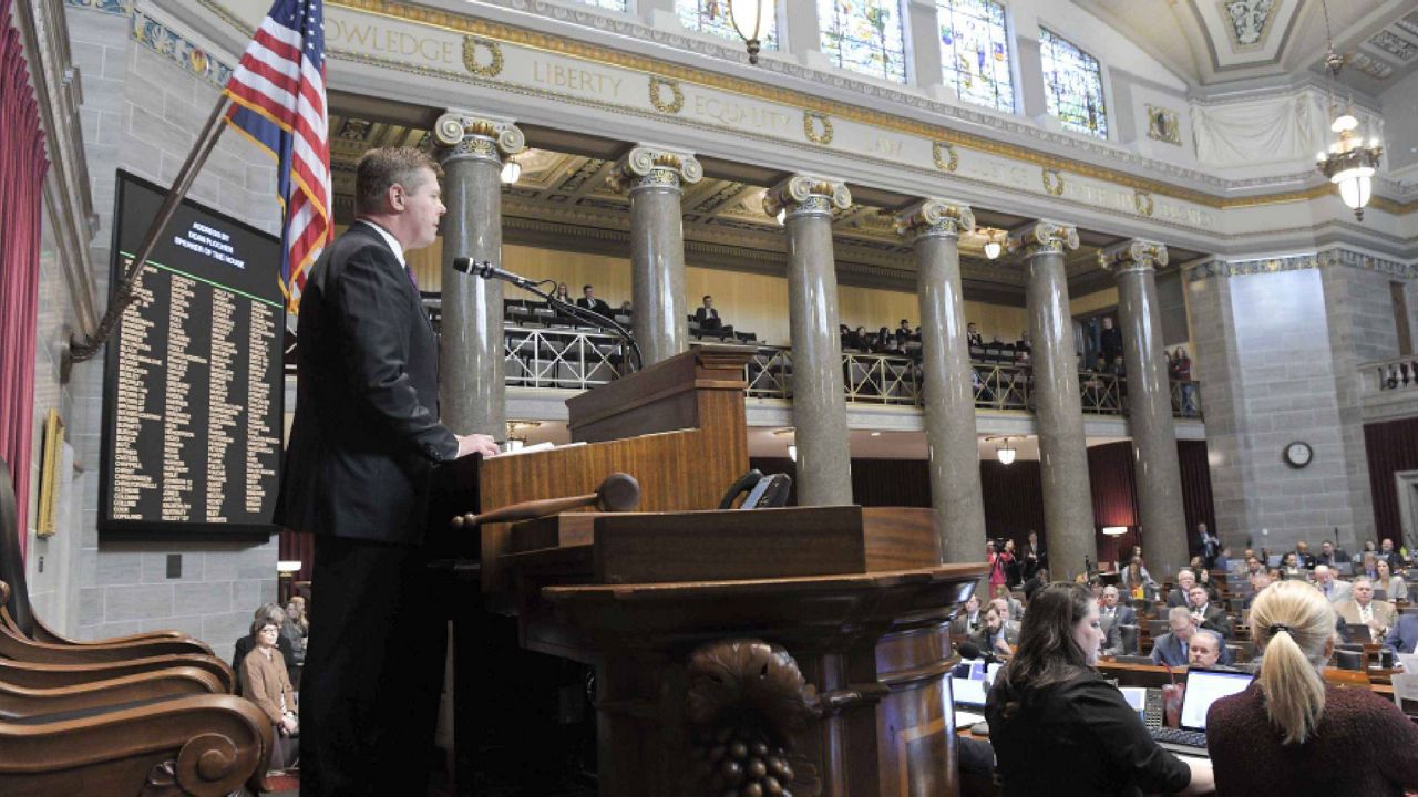 House Speaker Dean Plocher, R- Des Peres welcomes House members during the first day of the Missouri General Assembly on Jan. 3, 2024 in Jefferson City, Mo. (House Communications)