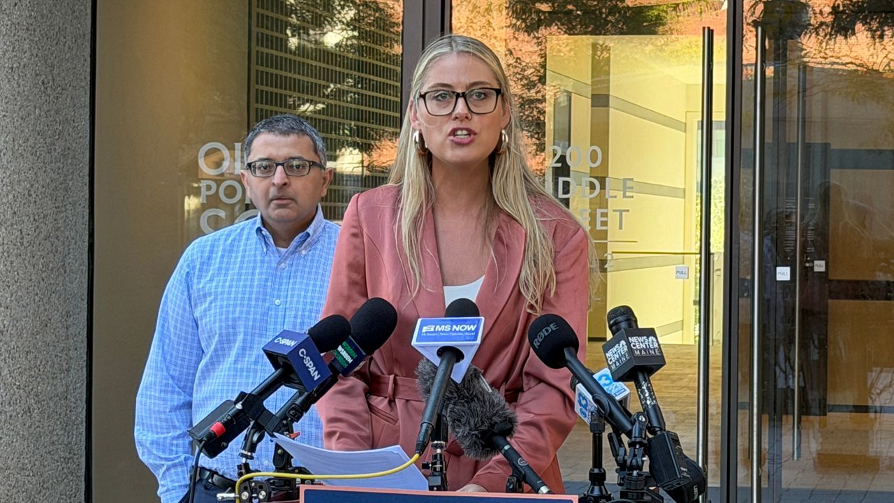 Devon Murphy-Anderson, executive director of the Maine Democratic Party, speaks at a recent press conference. (Spectrum News file photo)