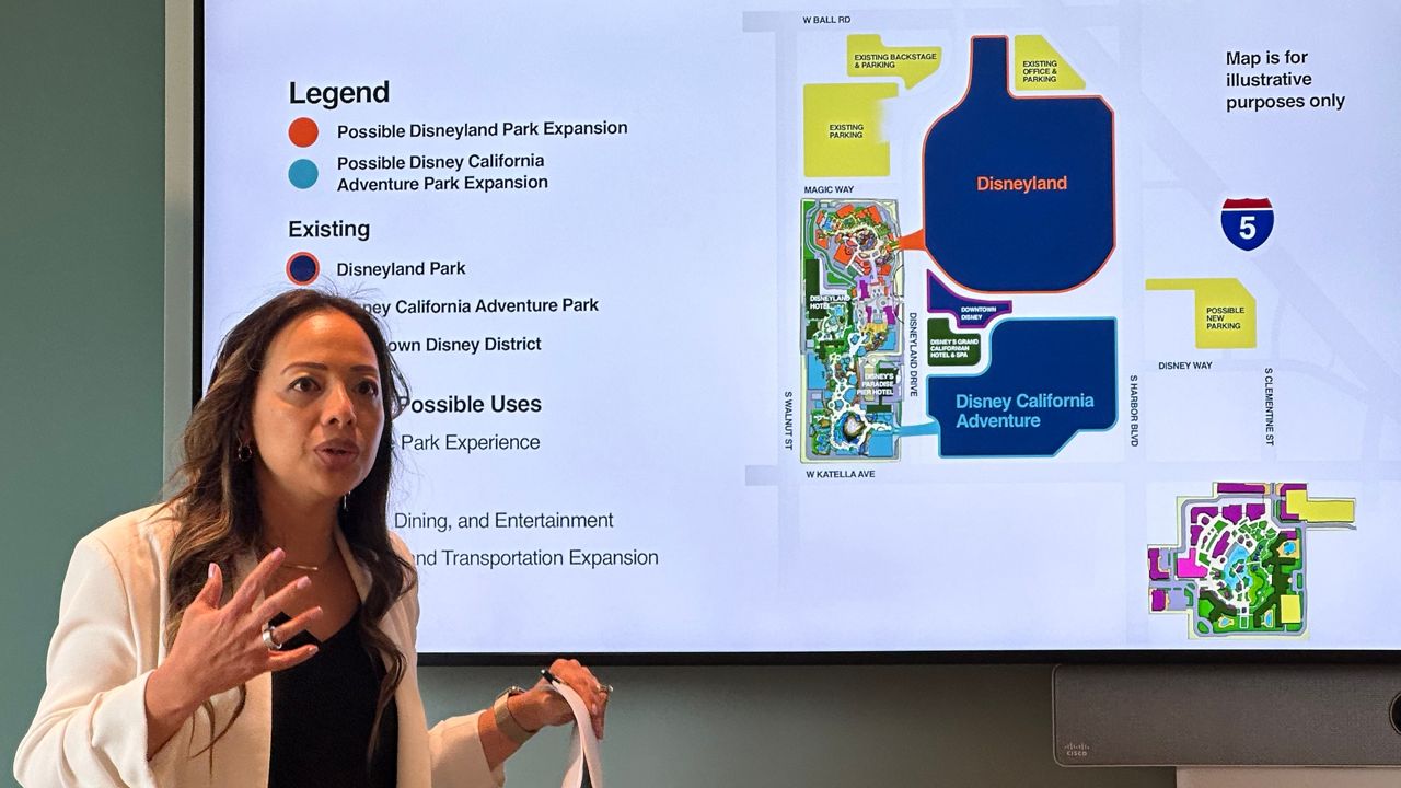 Rachel Alde, the vice president of Global Development at Disney, discusses the release of the DisneylandForward EIR in Anaheim. (Spectrum News/Joseph Pimentel)
